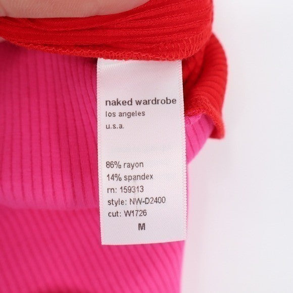 Naked Wardrobe Pink Red Colorblock Ribbed Midi Dress Size M