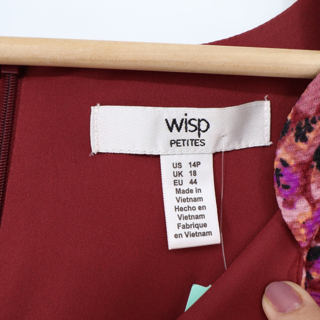 Wisp Petites Cleo Textured Knit Dress Burgundy Abstract Floral 14P NEW