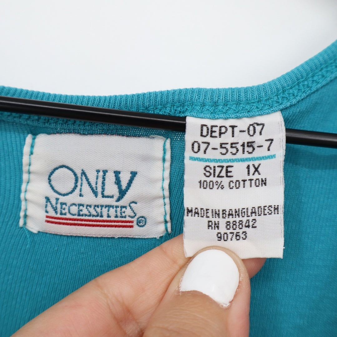 Only Necessities Womens 1X Teal Blue Layered Henley Short Sleeve Cotton Top