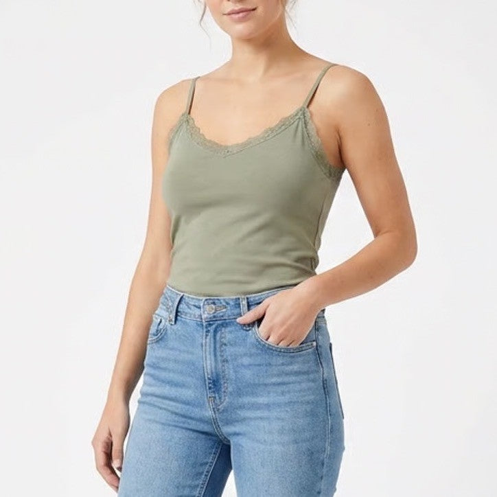 HM Sage Green Lace Trim Camisole Top Adjustable Straps Size M