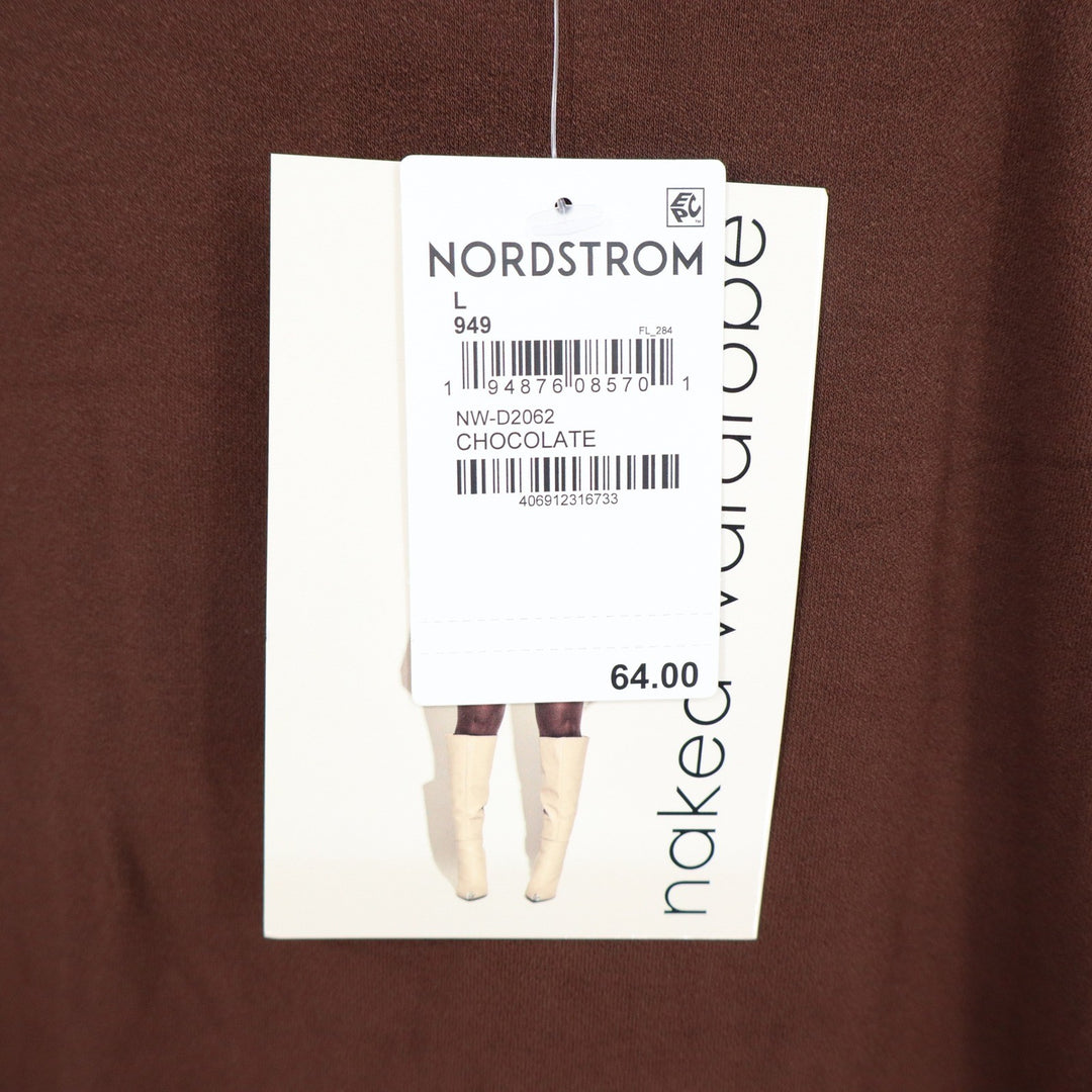 Naked Wardrobe Womens Chocolate Brown Asymmetric One Shoulder Mini Dress L