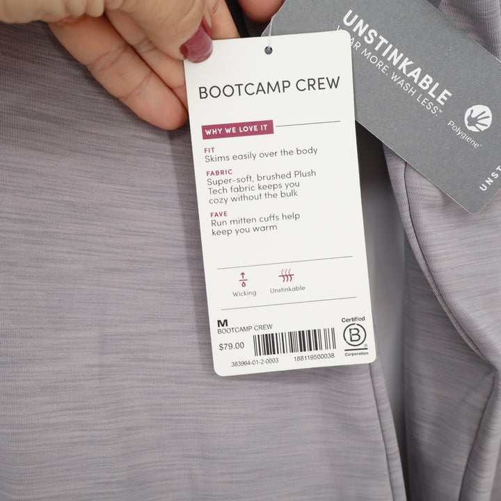 Athleta Top Women's M Bootcamp Crew Gray Plush Tech Mitten Cuffs NEW
