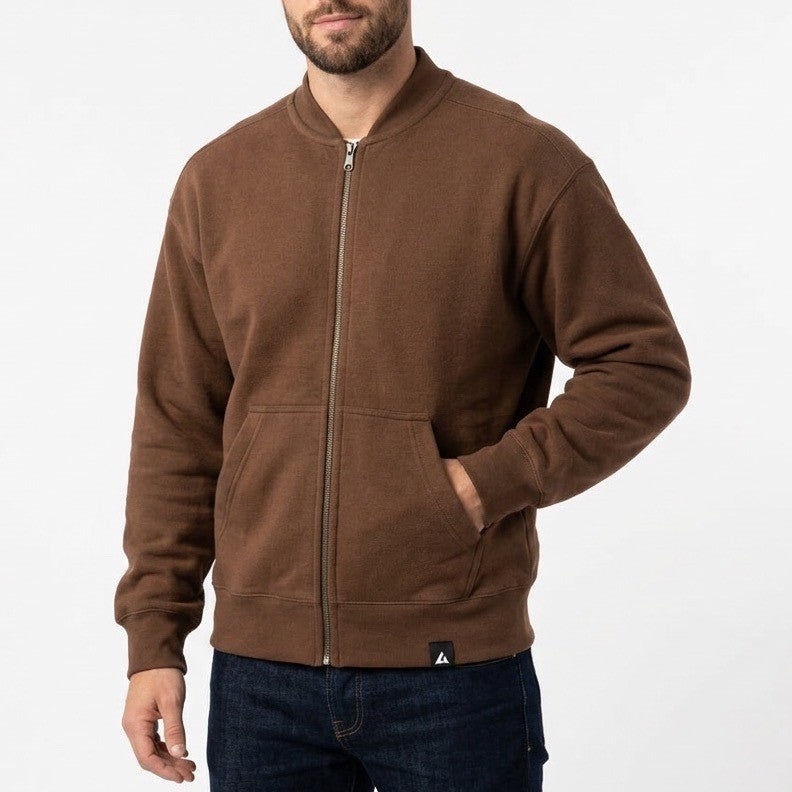 American Giant Bomber Jacket Mens XL Brown Full Zip Cotton Fleece Lined Ribbed