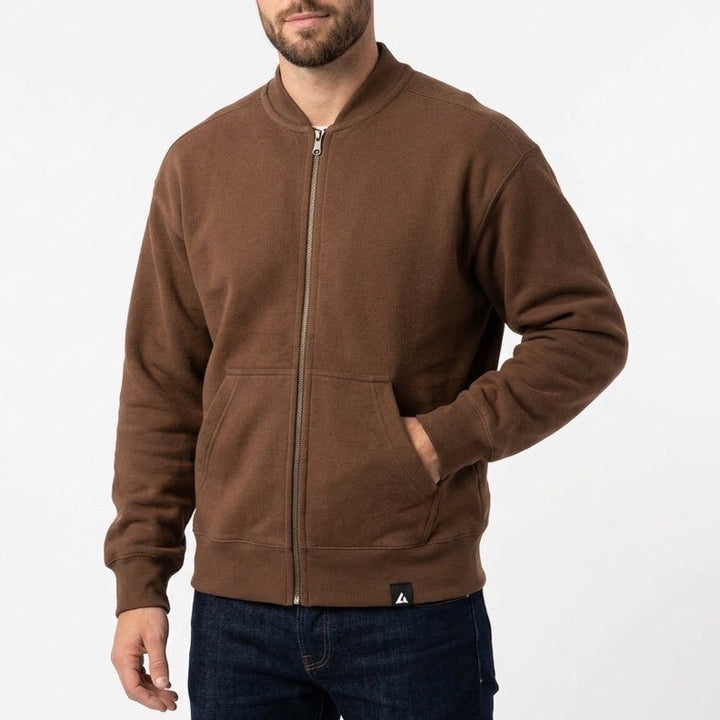 American Giant Bomber Jacket Mens XL Brown Full Zip Cotton Fleece Lined Ribbed