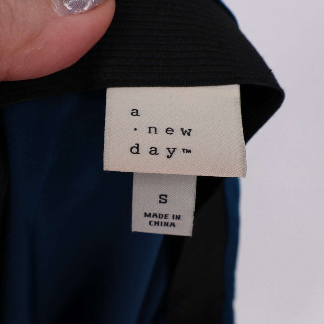 A New Day A-Line Skirt Womens S Midnight Blue Stretch Midi Length Elastic Waist