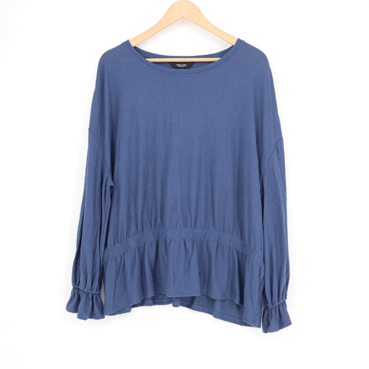 Simply Vera Vera Wang Peplum Top Womens XL Blue Ruffled Cuffs Sleeve Round Neck