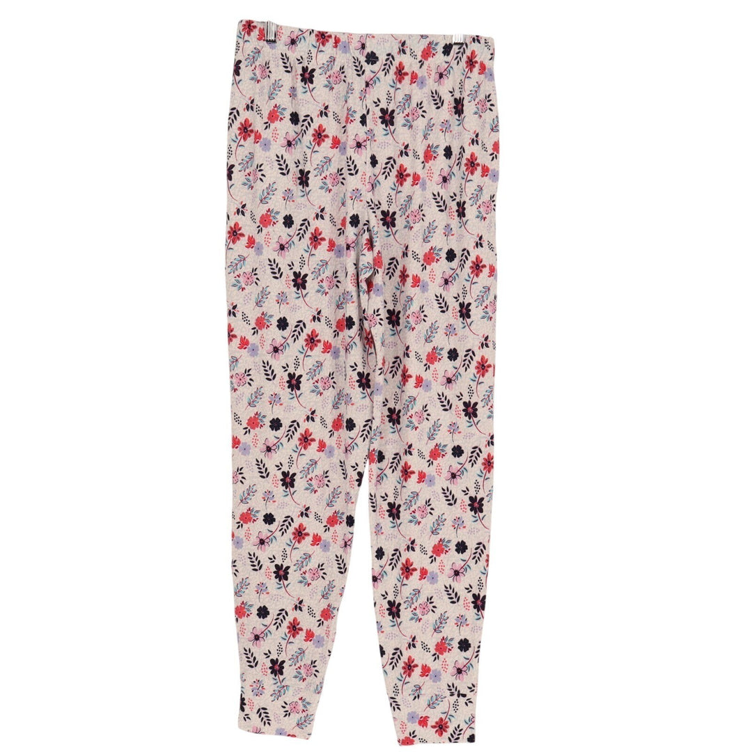 Roudelain Jogger Pajama Pants Women Small White Multi Floral Stretch Tapered Leg