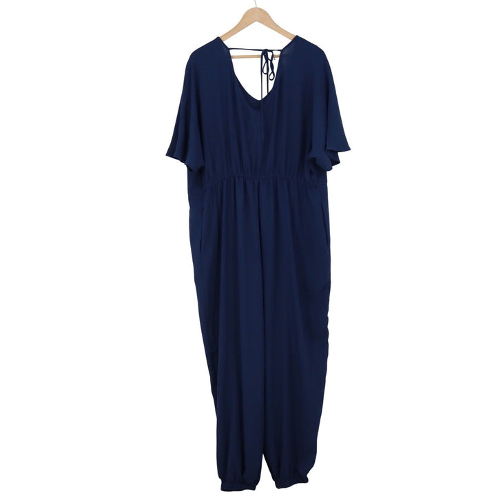 ZESICA Navy Blue V-Neck Flutter Sleeve Elastic Waist Jumpsuit XL