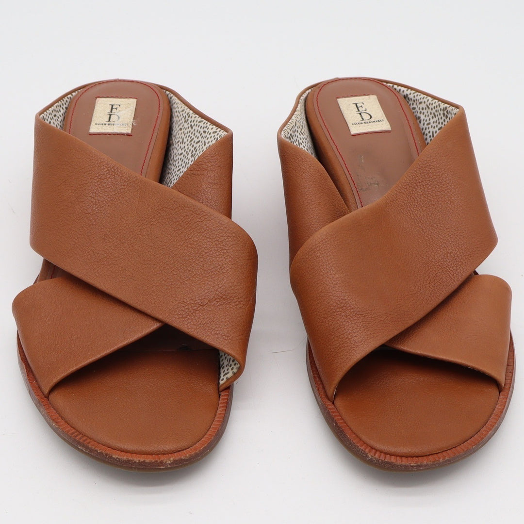 ED Ellen DeGeneres Womens Tan Leather Crisscross Slide Wedge Sandals Size 10