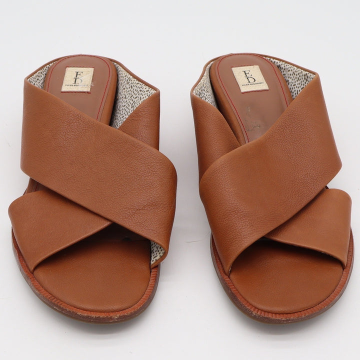 ED Ellen DeGeneres Womens Tan Leather Crisscross Slide Wedge Sandals Size 10