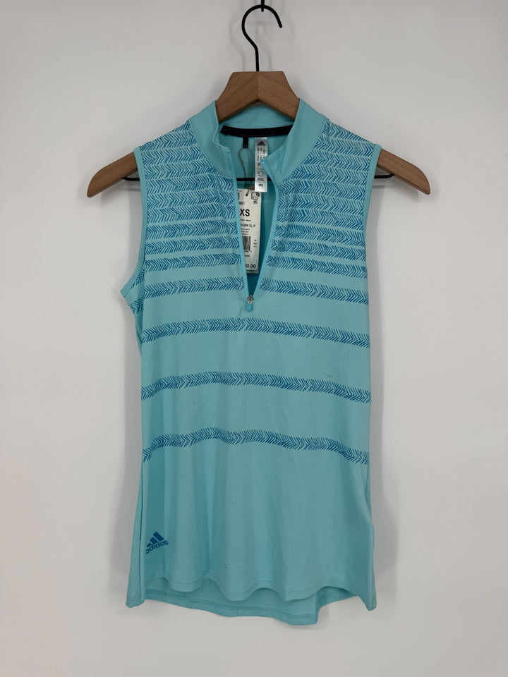 Adidas Polo Shirt Women XS Pulse Blue Herringbone Striped Sleeveless Quarter Zip