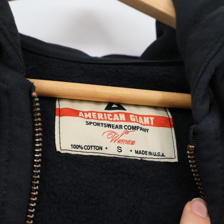 American Giant Womens Black Cotton Full Zip Hoodie Sweatshirt Size S Made in USA
