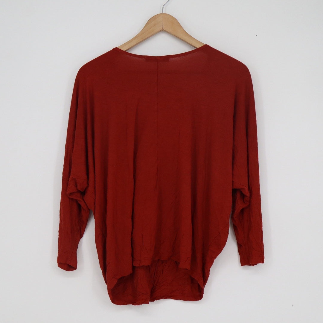 Kim & Cami Womens Medium Rust Red Dolman Sleeve Scoop Neck Draped Hem Top