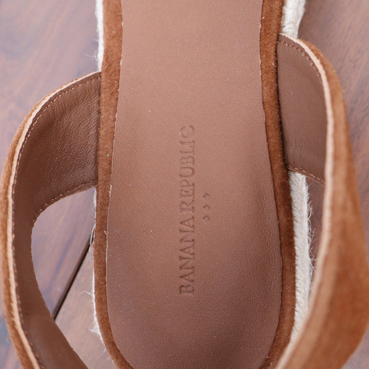 Banana Republic Womens Cognac Suede Espadrille Ankle Strap Flat Sandals 7.5