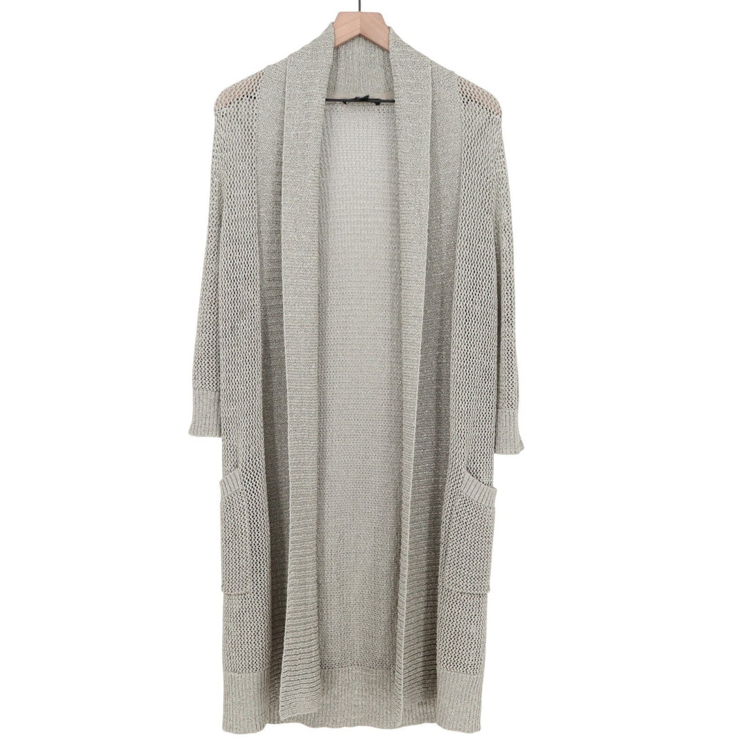 Kenneth Cole Cardigan Sweater Womens Large Gray Open Front Ribbed Long Sleeve