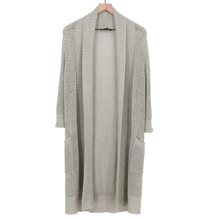 Kenneth Cole Cardigan Sweater Womens Large Gray Open Front Ribbed Long Sleeve