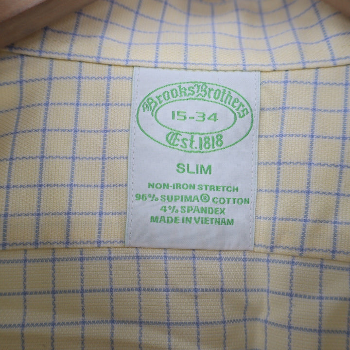 Brooks Brothers Slim Fit Non-Iron Stretch Supima Cotton Shirt Yellow Blue 15-34