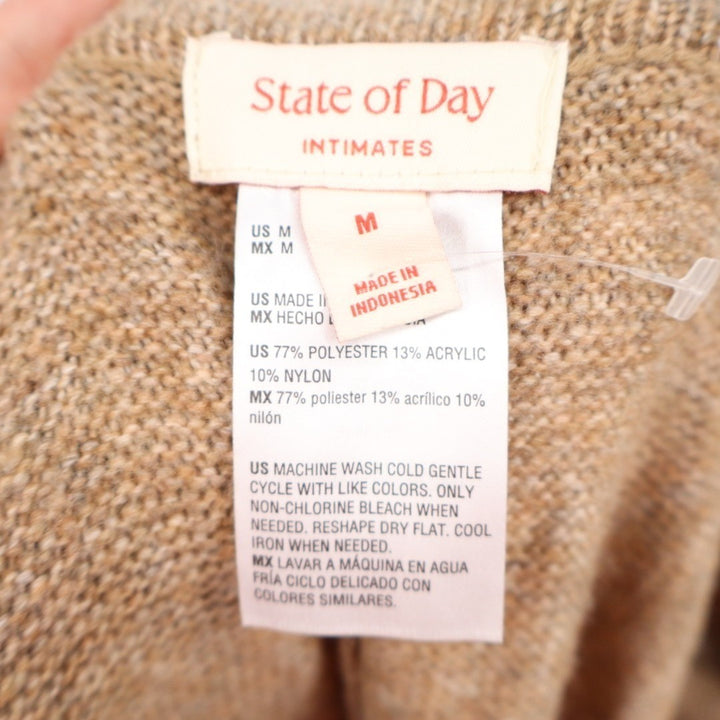 State Of Day Intimates Lounge Pants Womens M Brown Slash Pockets Elastic Waist