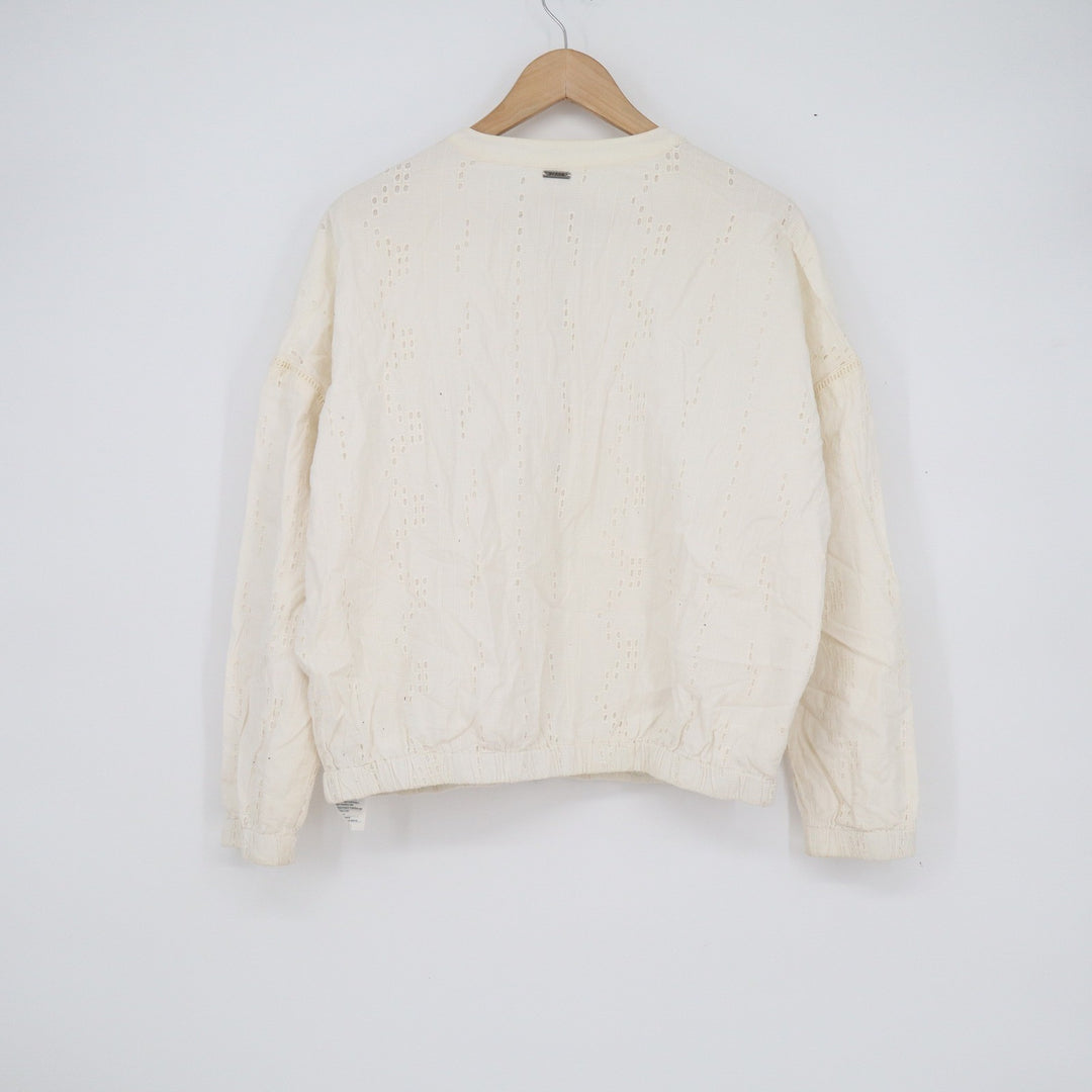 Prana Womens Cream Organic Cotton Eyelet Zip Up Bomber Jacket Size S