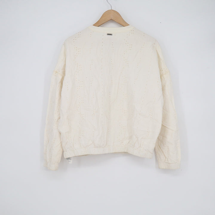 Prana Womens Cream Organic Cotton Eyelet Zip Up Bomber Jacket Size S