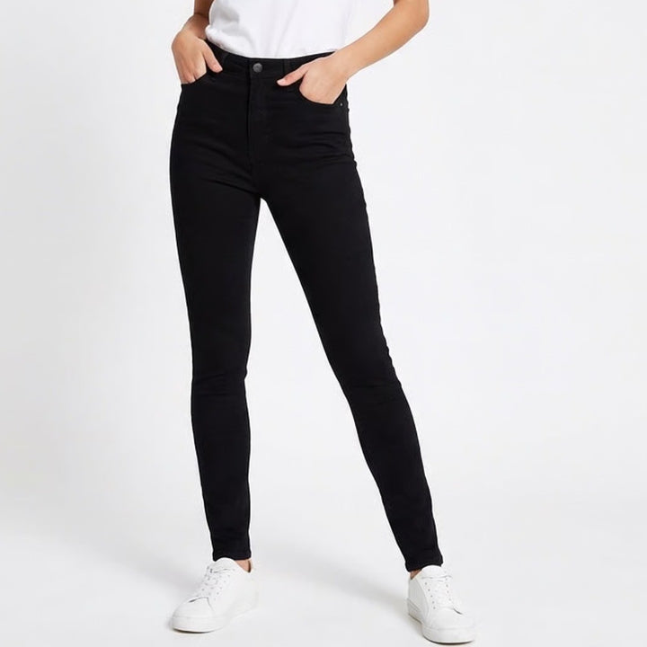 Chiper Jeans Womens W27 Black Denim Cotton Preppy 5-Pockets High Rise Skinny Leg