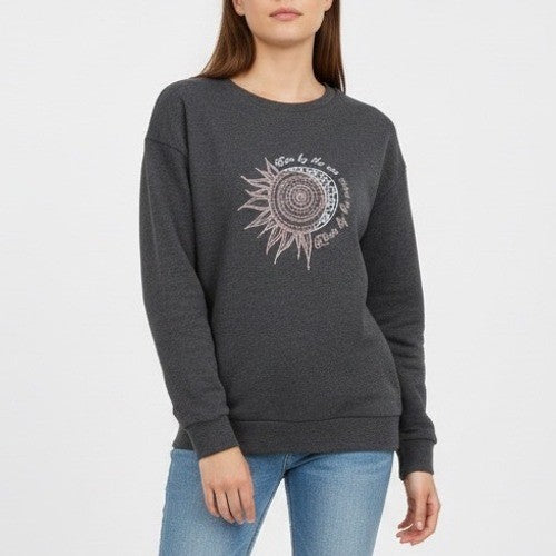 Sweatshirt Womens XL Gray Live By The Sun, Love By The Moon Graphic Crew Neck