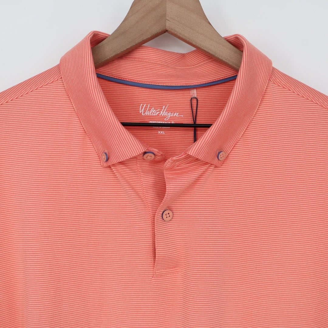 Walter Hagen Mens P11 Championship Stripe Polo Pink Peach XXL NEW