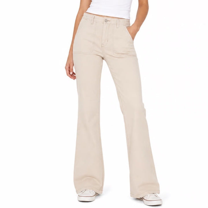 Kensie Jeans Vintage Luxe The Savannah Flare Pants Tan Contrast Stitch 6/28