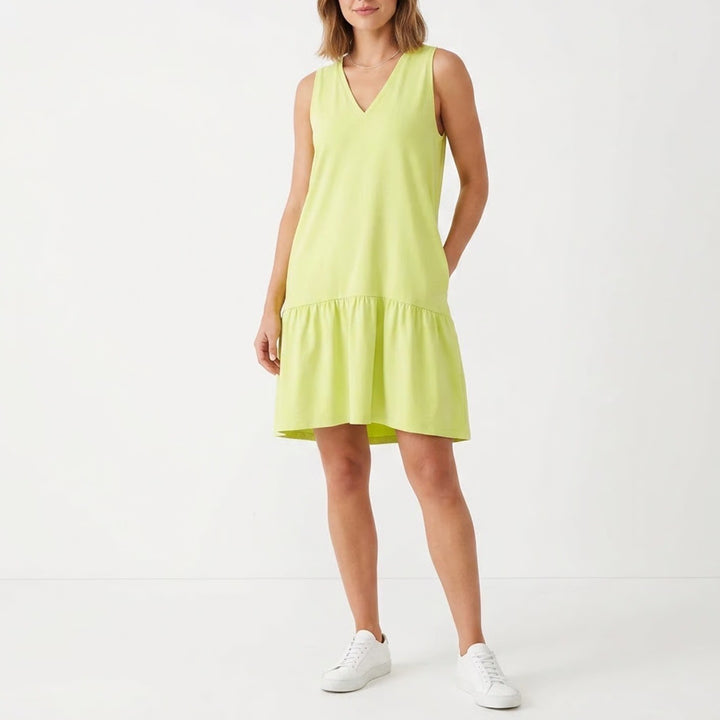 A New Day Lime Green V-Neck Sleeveless Tiered Knit Dress Large