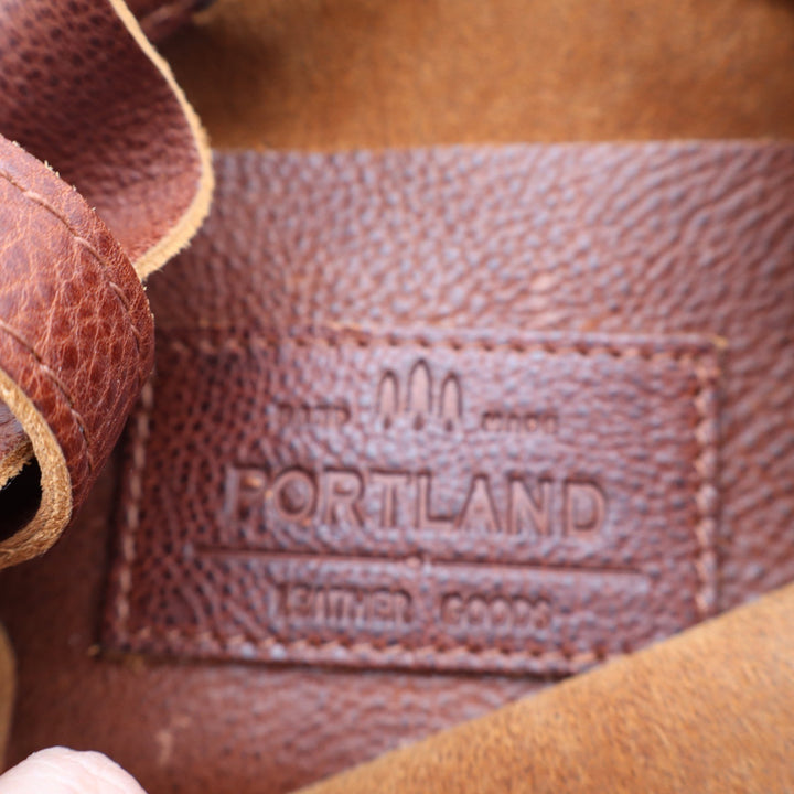 Portland Leather Goods Cognac Brown Pebbled Leather Drawstring Bucket Bag Small