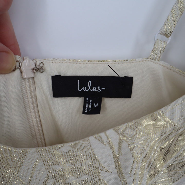 Lulus Immaculate Chicness Midi Dress Womens M Ivory Floral Brocade Front Slit