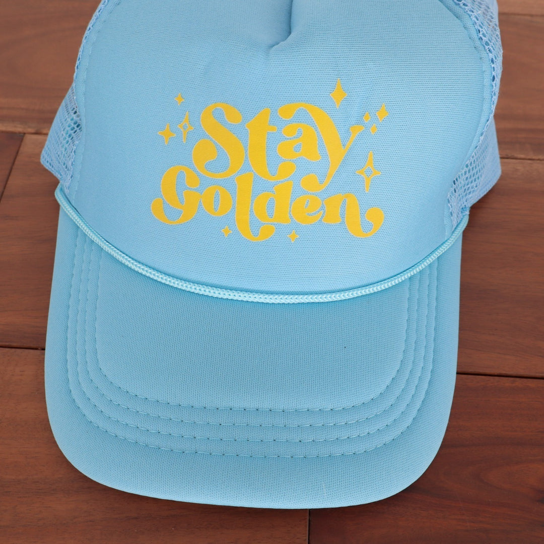 Stay Golden Trucker Hat Adult Unisex OS Blue Curved Brim Adjustable Snapback