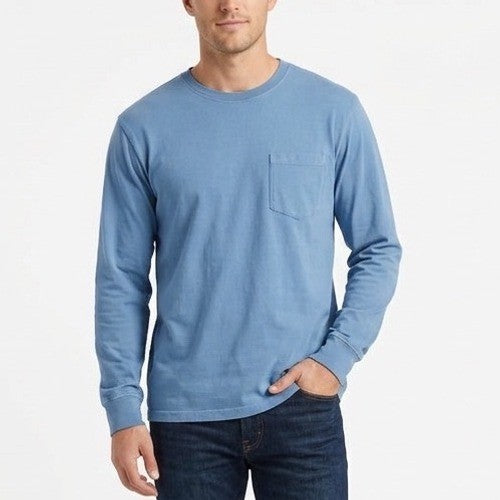 American Giant T-Shirt Mens XL Blue Cotton Crew Neck Long Sleeve Front Pocket
