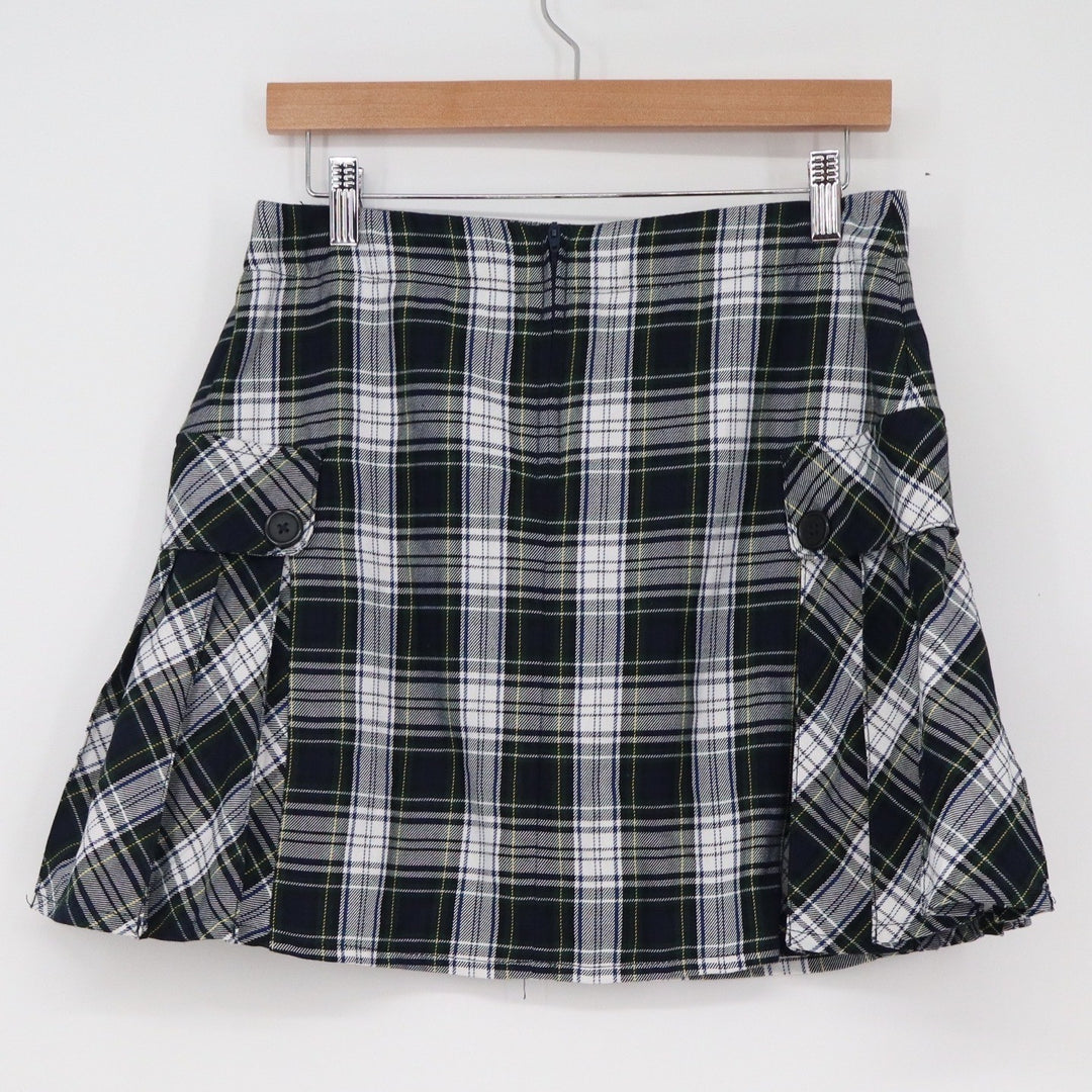 Lands End Womens Plaid Pleated Skort Navy Blue White Tartan Mini Skirt Size 4
