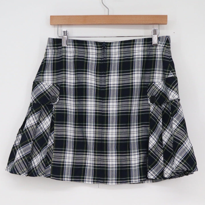 Lands End Womens Plaid Pleated Skort Navy Blue White Tartan Mini Skirt Size 4