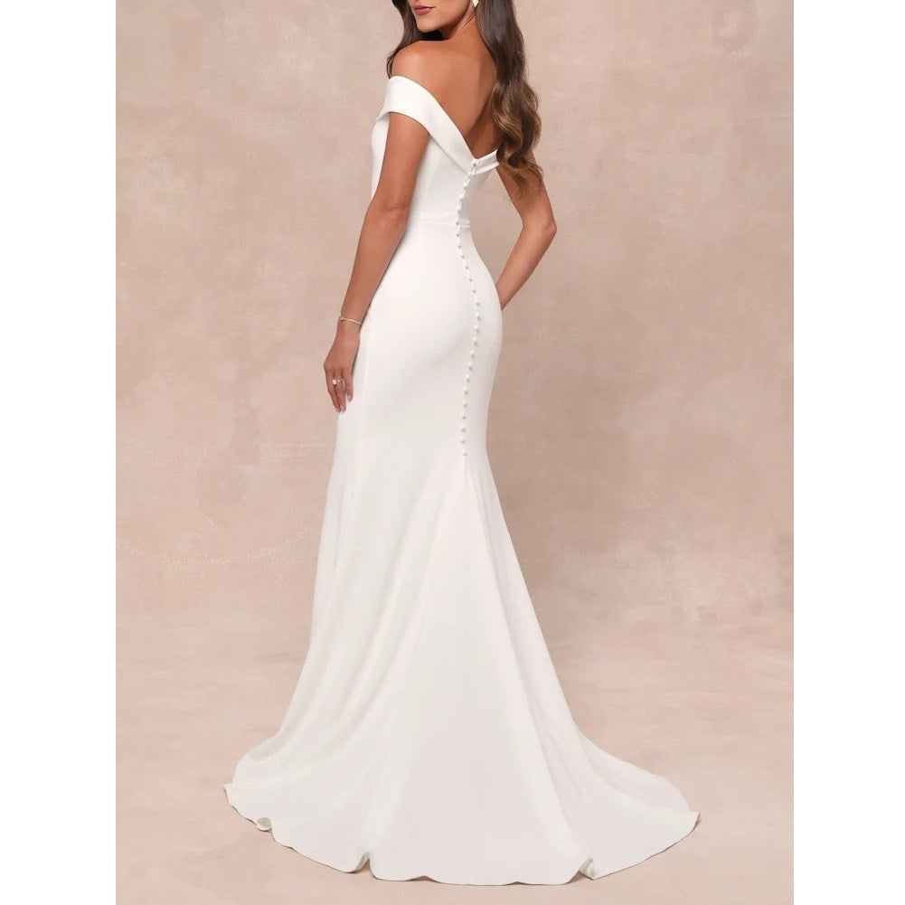 Lulus Arienne Dress Womens XL White Stretch Off-the-Shoulder Mermaid Back Zip