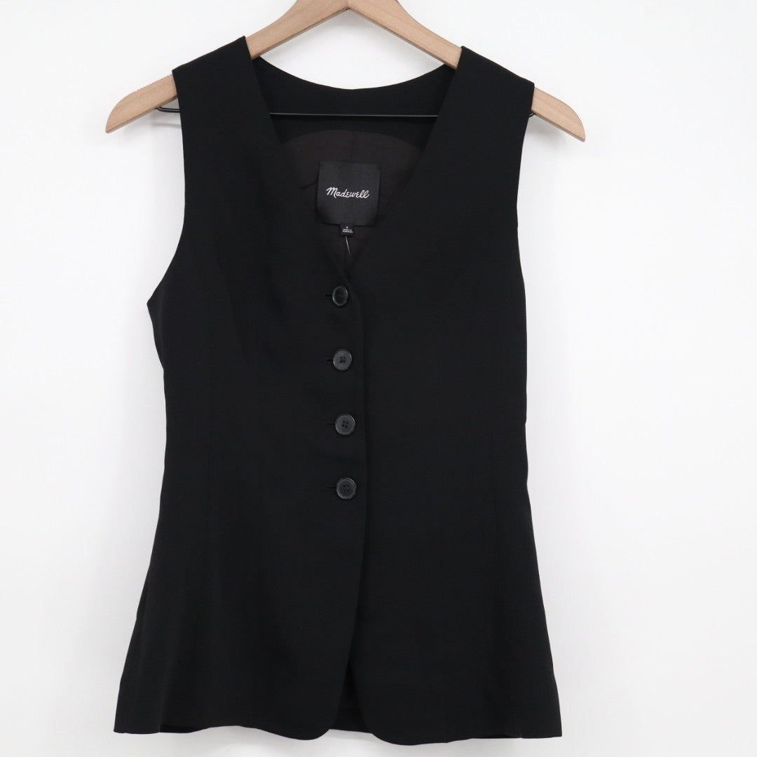 Madewell Cutaway Long Vest Womens 0 Jet Black Button Front Business Formal Wear