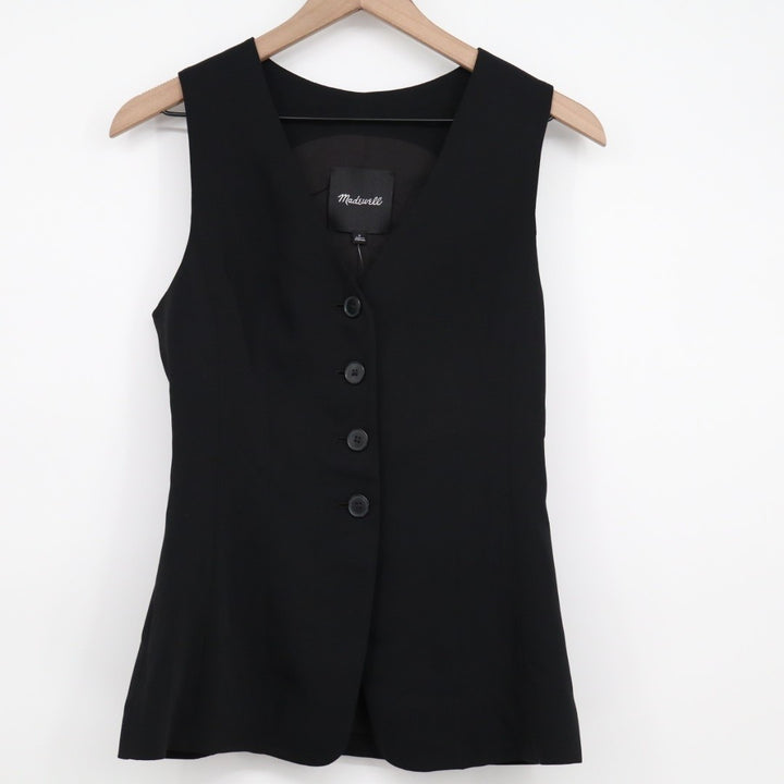 Madewell Cutaway Long Vest Womens 0 Jet Black Button Front Business Formal Wear