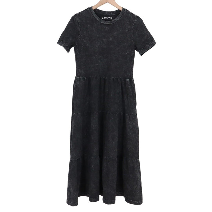 American Giant Premium Slub Tiered Dress Women XS Black Cotton Crew Neck Outdoor
