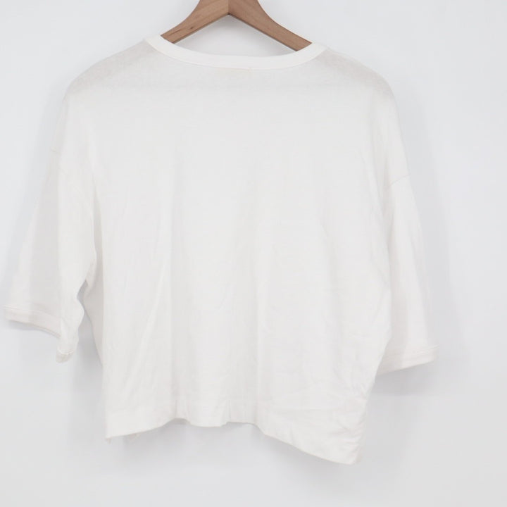 Madewell Crop T-Shirt Women Medium White Cotton Side Slit Crew Neck Short Sleeve