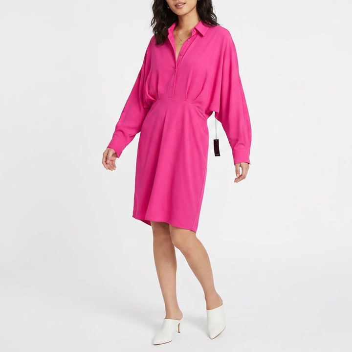 Express Portofino Shirt Dress Pink Long Sleeve Button Front Mini Dress M