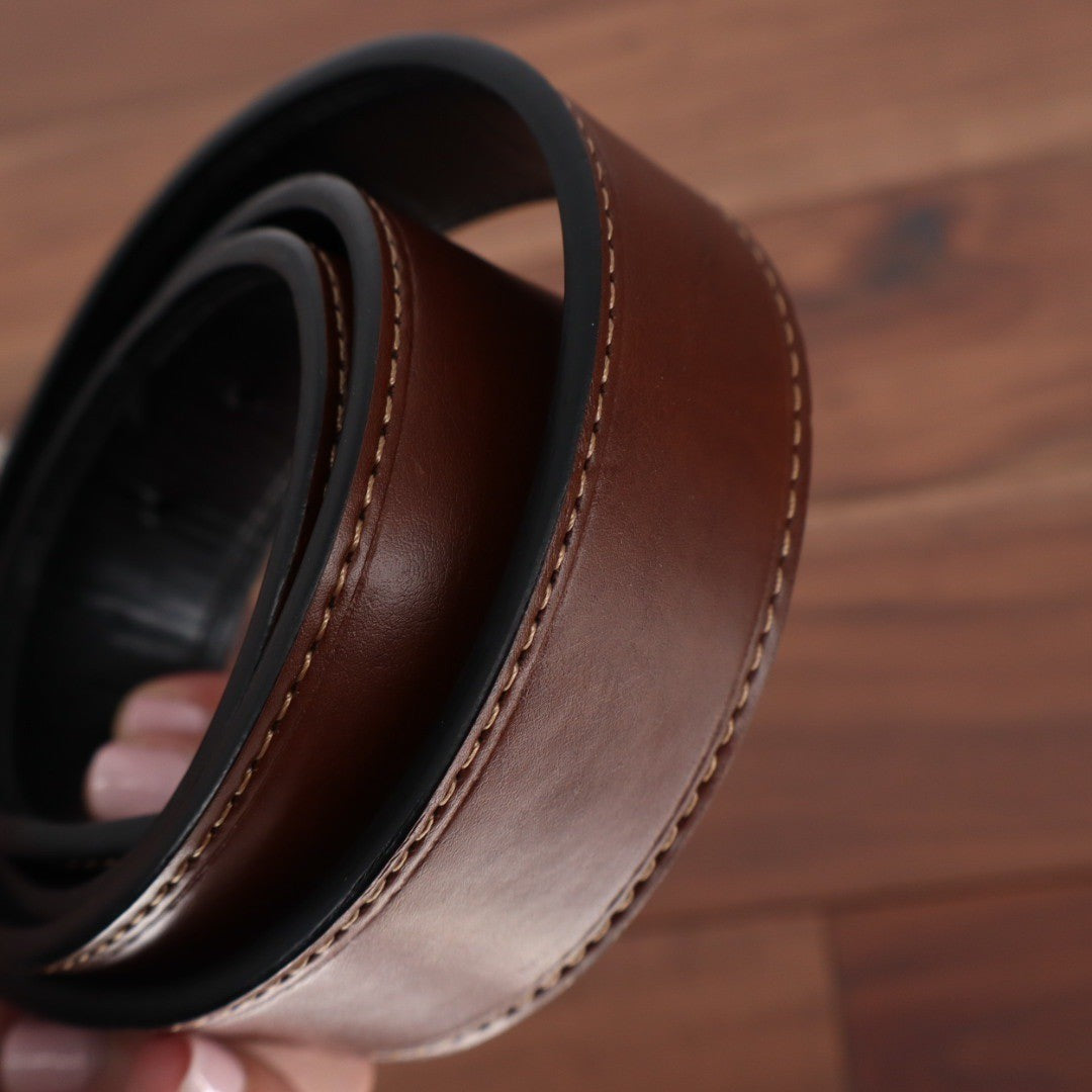 PKF Reversible Belt 34 85 Mens Brown Black Imitation Leather Silver Buckle