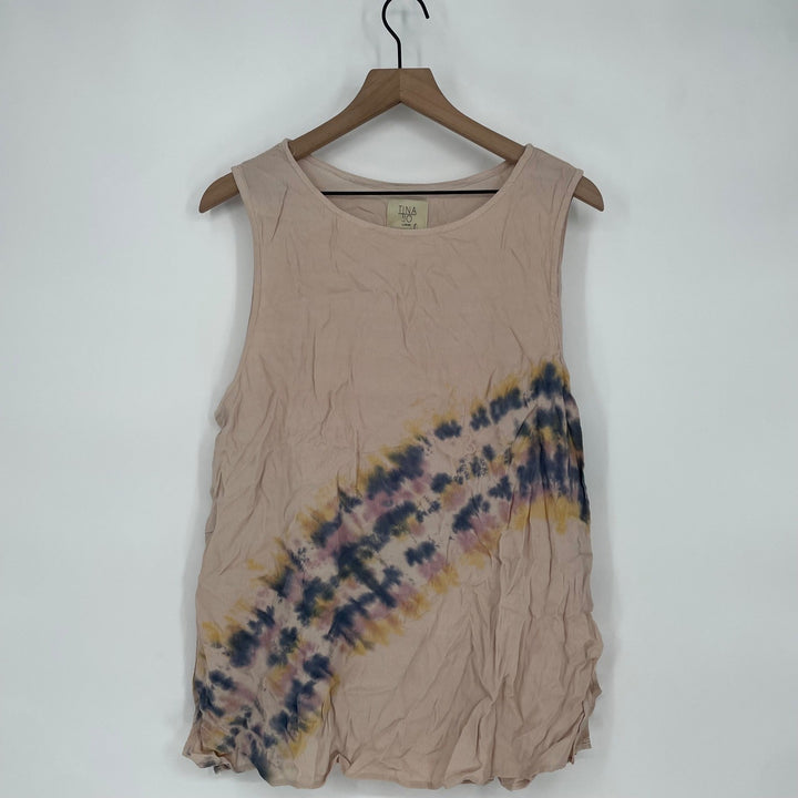 Tina Jo Tie Dye Sleeveless Tank Top Women Large Pink Rayon Casual Top