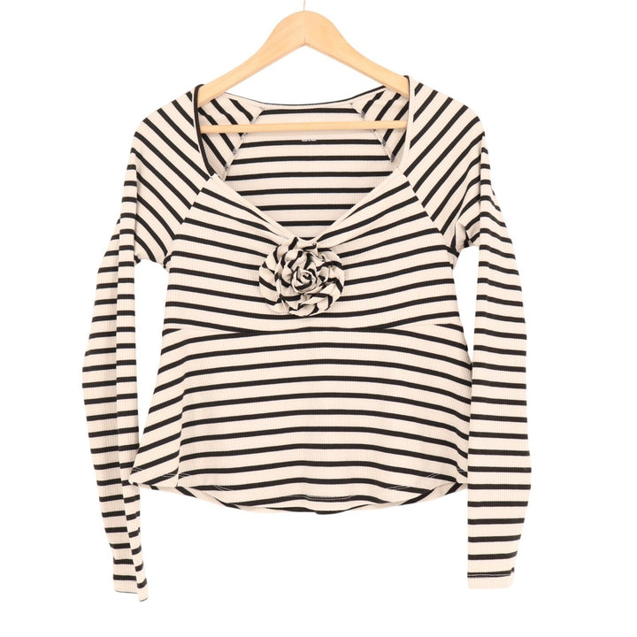 American Eagle Outfitters T-Shirt Women Medium White Black Striped Raglan Sleeve