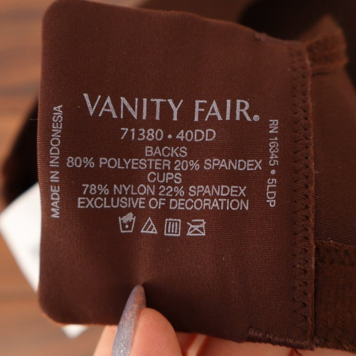 Vanity Fair Beauty Back Full Figure Wireless Bra 44DD Brown Adjustable Straps