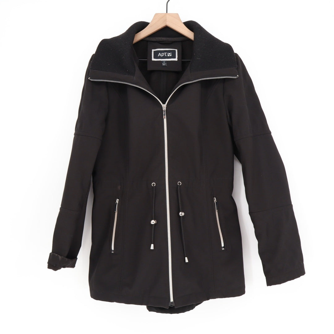 Apt 9 Womens Black Softshell Parka Jacket Hooded Drawstring Waist Size M