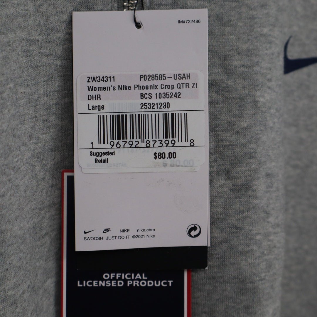 Nike Womens USA Hockey Phoenix Crop Quarter Zip Grey Sweatshirt Large