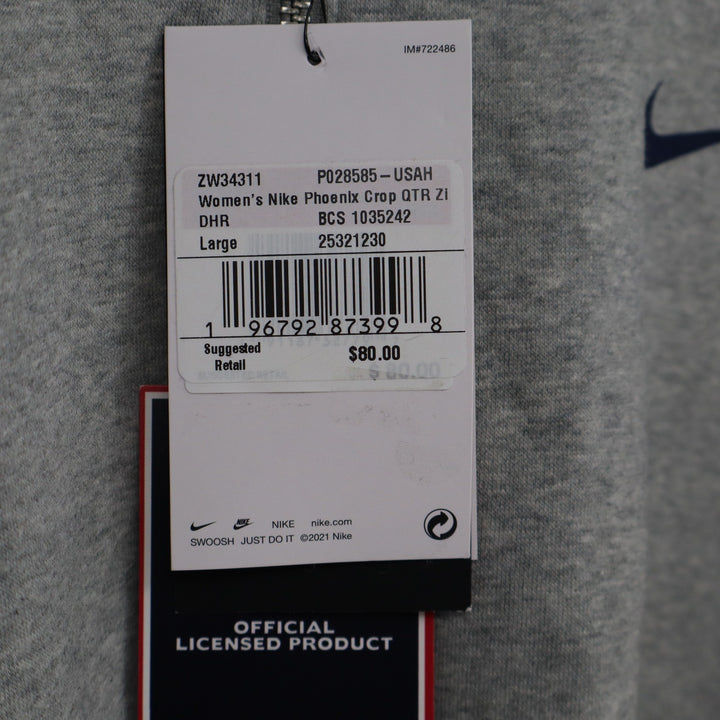 Nike Womens USA Hockey Phoenix Crop Quarter Zip Grey Sweatshirt Large