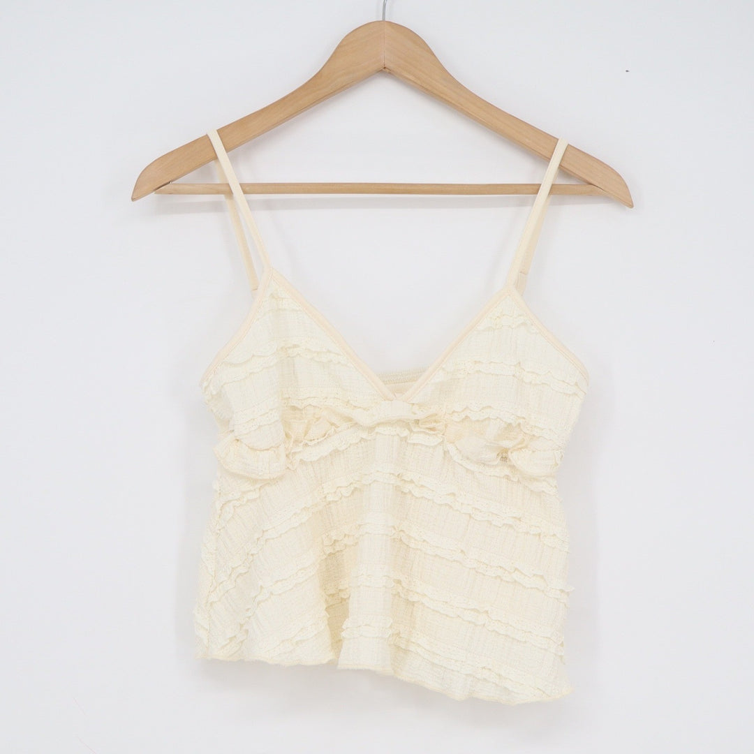 SHEIN Cream Ruffle Lace Tiered Mini Skirt and Cami Top Two Piece Set Size M