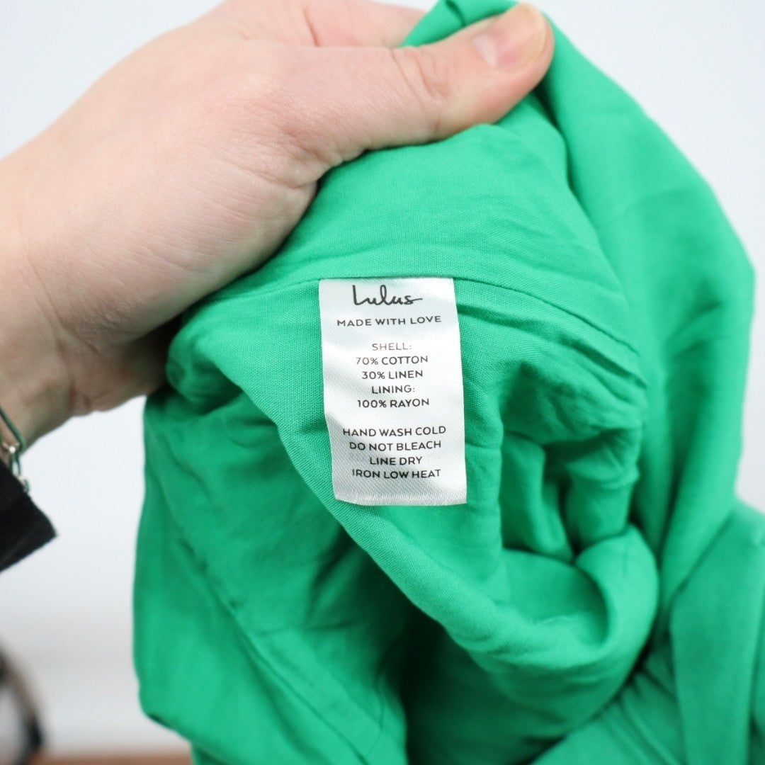 Lulus Sunshine Aura Strapless Jumpsuit Womens XL Green Lined Linen Tie-Front